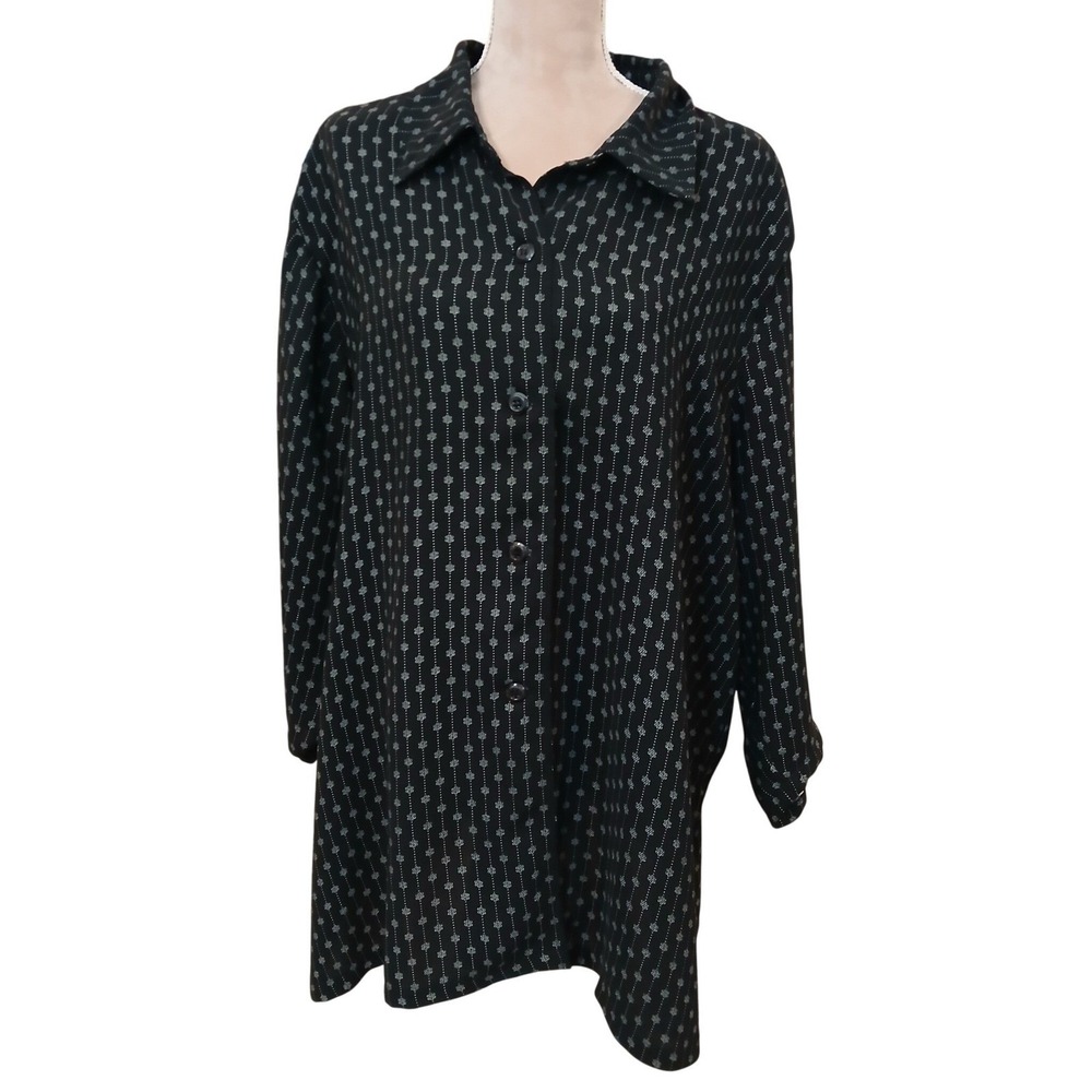 Connie Howard Black White Geometric Print Button Up Shirt Tunic Top Plus Size 4X